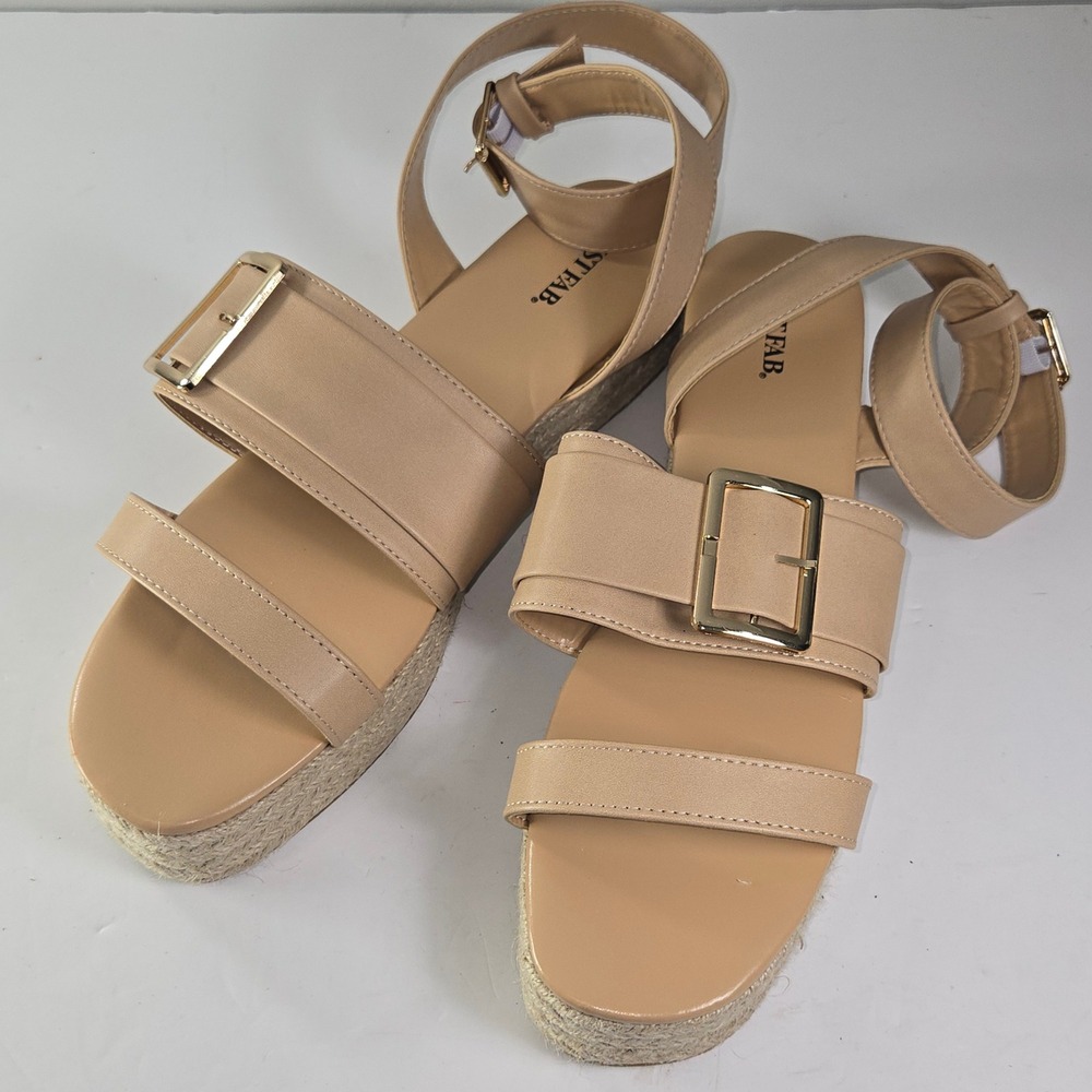 JUSTFAB Josephine Espadrille Platform Sandals Tan Buckle Ankle Strap Women US 12